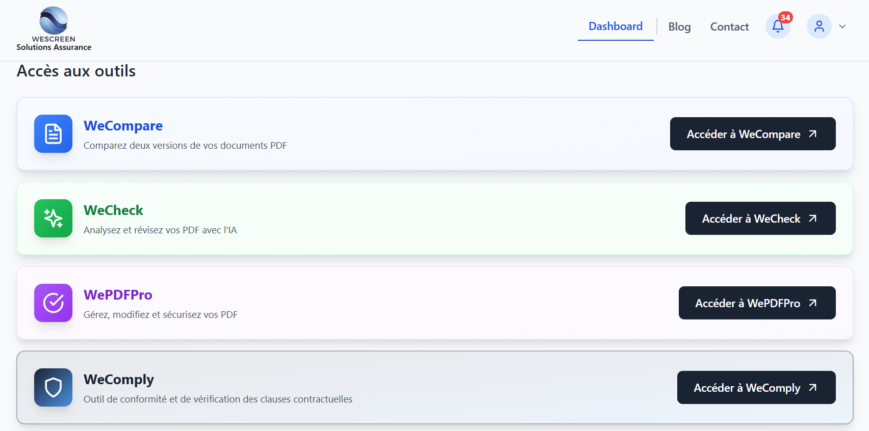 Tableau de bord utilisateur