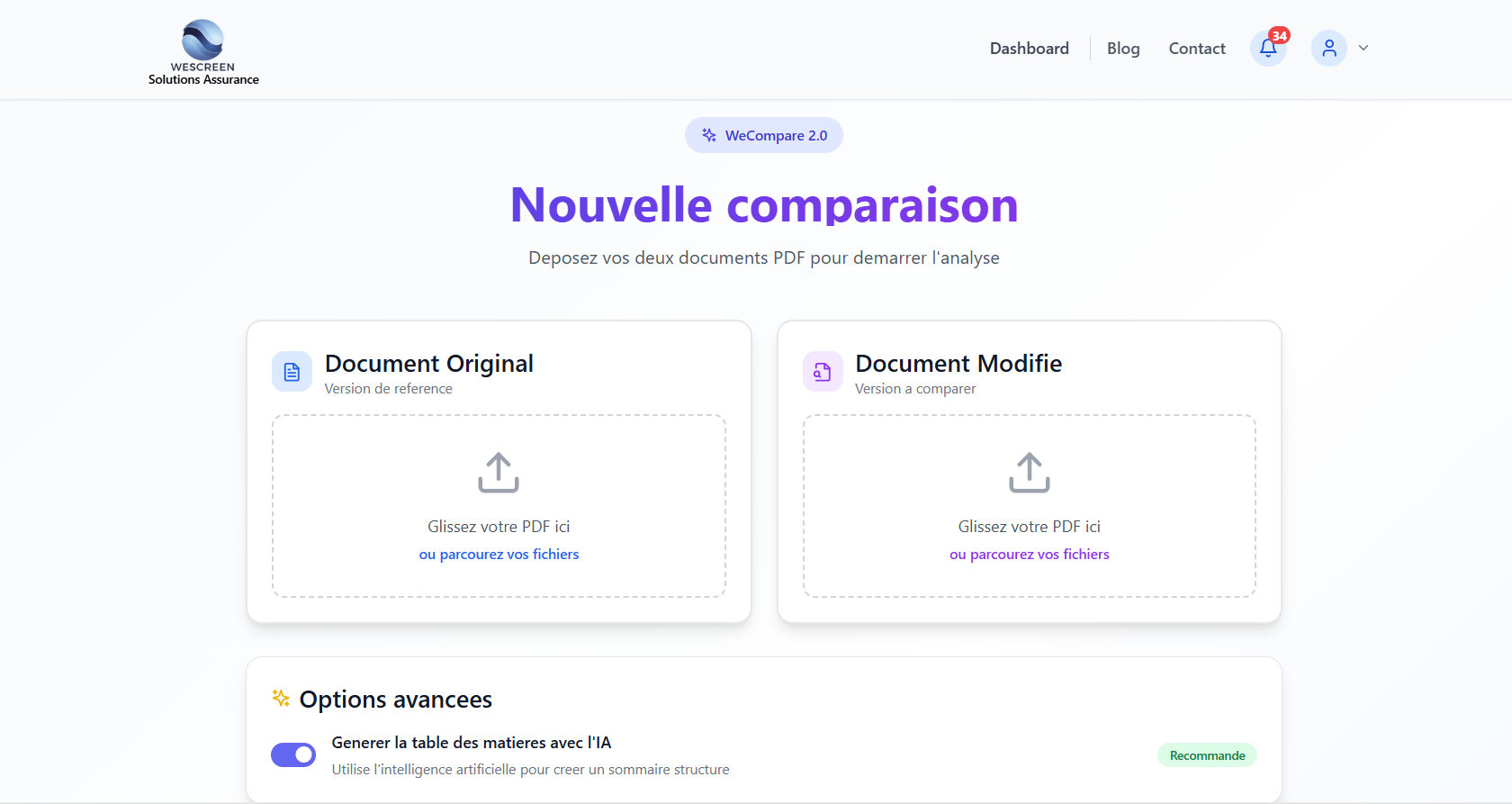 Interface d'upload WeCompare