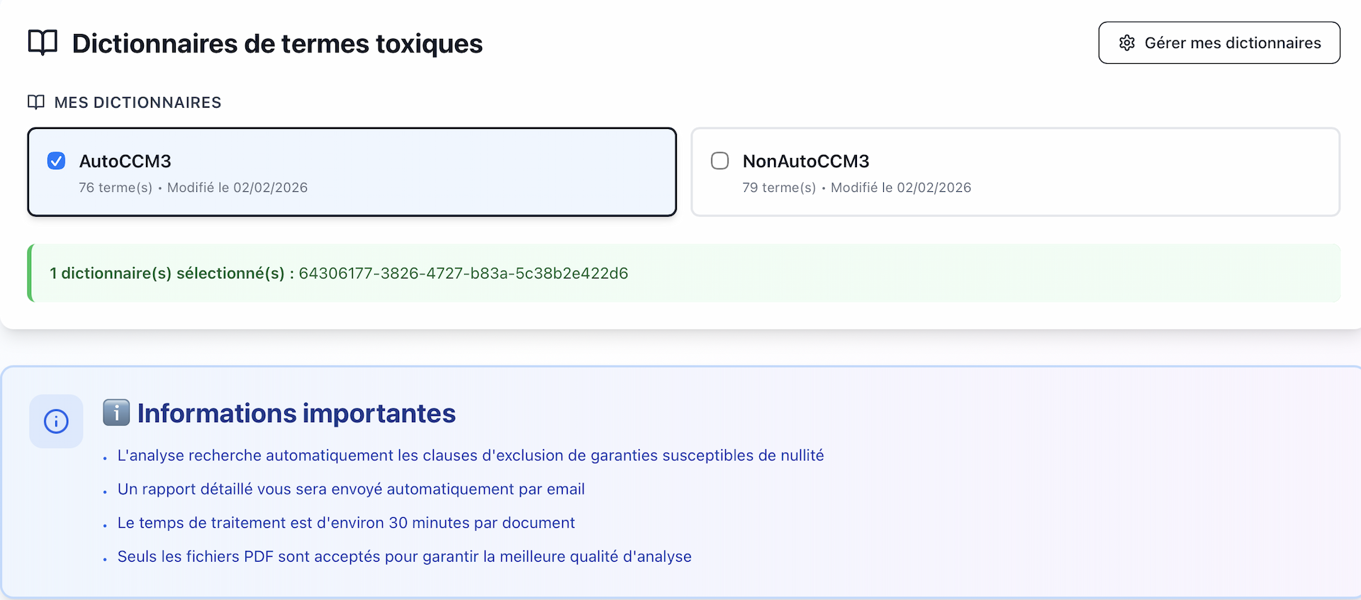 Sélecteur de dictionnaire