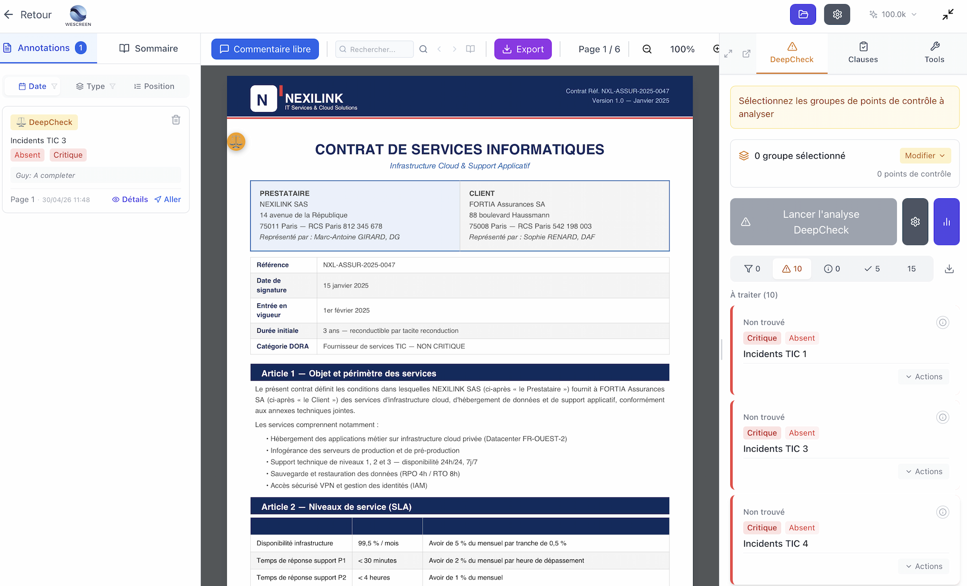 DeepCheck : alertes, calepin de droite et volet Annotations