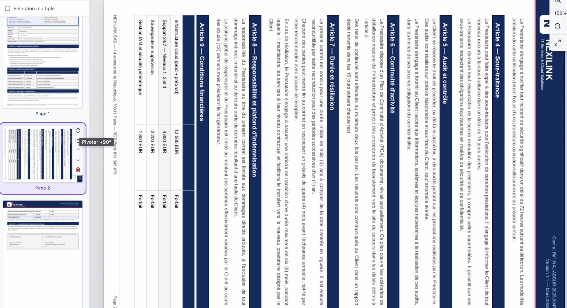Modification de pages : rotation, suppression, numérotation