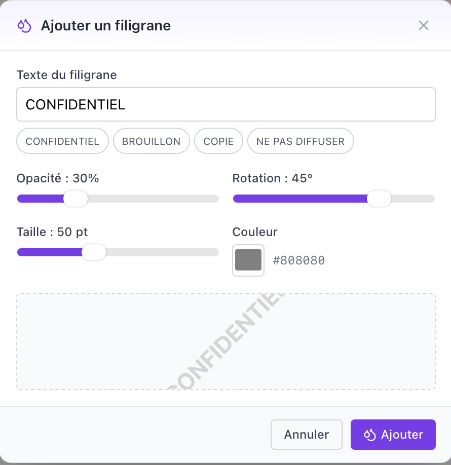 Protection par mot de passe et ajout de filigrane